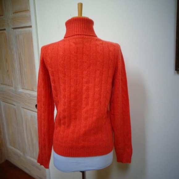 VGUC GRACE CASHMERE Mandarine 100% Cashmere Turtleneck Cableknit Sweater Size M - Picture 4 of 7